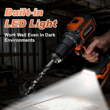 Акумуляторний шурупокрут/дрель 21V з набором 2 акумуляторів, 1200W двигун Brushless, 75Nm, 25+3 рівня крутного моменту, патрон 13мм, 2 швидкості, LED, 29-ти елементний набір для дому, саду та DIY-проектів помаранчевого кольору