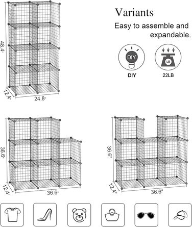 C&AHOME Wire Cube Storage, 6 - Metal Cube Organizer with C-Grids, Modular Shelf Units, Storage Shelf Racks, Closet Organizer, 93.5 in L x 31.8 in W x 93.5 in H, (8 Cubes, Black)
