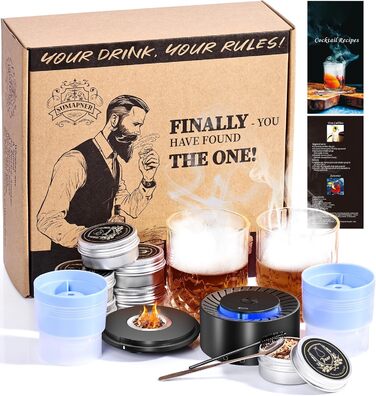 Електричний набір для копчення віскі з 2 склянками, 6 смаків дерев'яної стружки, 2 форми для кубиків льоду, для коктейлів Bourbon Old Fashioned, подарунок для чоловіків, батьків, коханих, без бутану