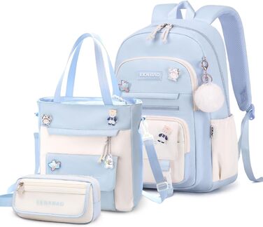 Рюкзак Tanou для дівчаток, шкільний набір: рюкзак, сумка через плече та пенал. Шкільний рюкзак для підлітків, casual, блакитний.