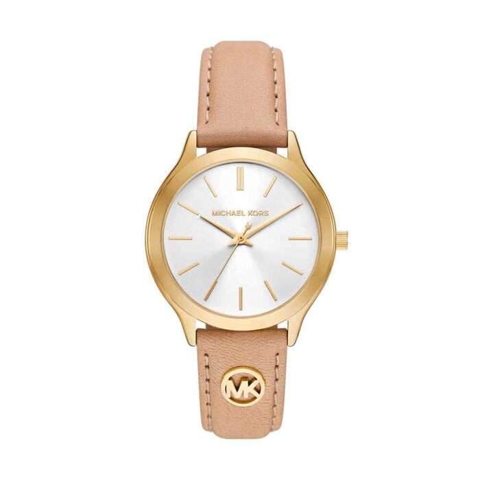 Жіночий годинник Michael Kors Slim Runway кварцовий, 38 мм, з бежевим шкіряним ремінцем