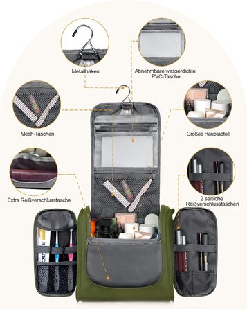 Водонепроникний дорожній органайзер для косметики та туалетних аксесуарів (зелений)