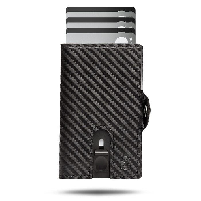 Slimjack Smart Wallet: RFID захист, алюмінієвий картхолдер для чоловіків (Carbon). Гаманець для карт та монет