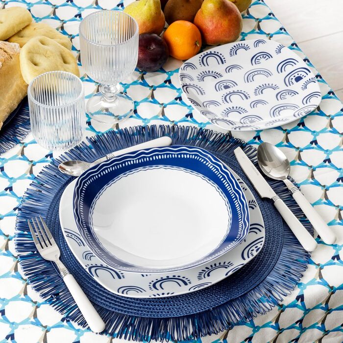 Сервіз Baroni Home на 6 осіб (18 предметів) з блакитними арками, порцеляна