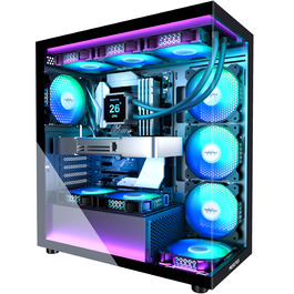 Корпус ПК MUSETEX K2: Mid Tower ATX з 7 PWM ARGB вентиляторами, подвійне панорамне скло, Type-C, чорний (42,5 x 21,2 x 47 см)