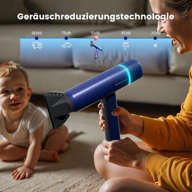 Іонізатор для волосся Föhn: Швидкий фен з дифузором для жінок та чоловіків, 3 режими, 2 швидкості, чорний (блакитний)