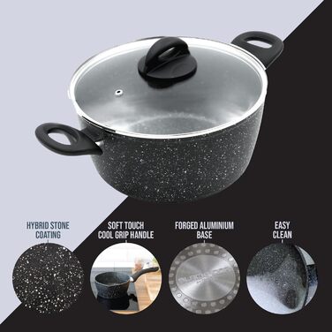 Каструля Blackmoor 16 см з кришкою, чорна, 24 см, нержавіюча сталь
