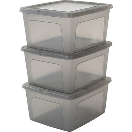 Iris Ohyama Versatile Storage Boxes, 3-Piece Set, Easy-Closing Lid, Stackable, Plastic, For Closet, Shelves, Classroom, Organization, Art Supplies, Shoes, MCB-30 (Gray, 18L)