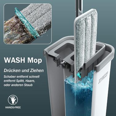 JOYMOOP Mop and Bucket Set with Wringer, Hands-Free Flat Mop and Bucket, with 3 Washable Microfiber Pads, Wet and Dry Use, Floor Cleaning System