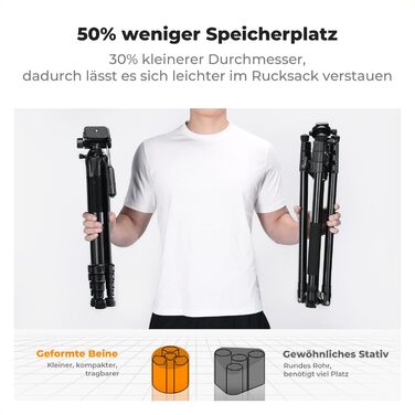 Штатив K&F Concept S255A3+BV01: Легкий штатив 190 см з сумкою та підставкою для смартфона/камери