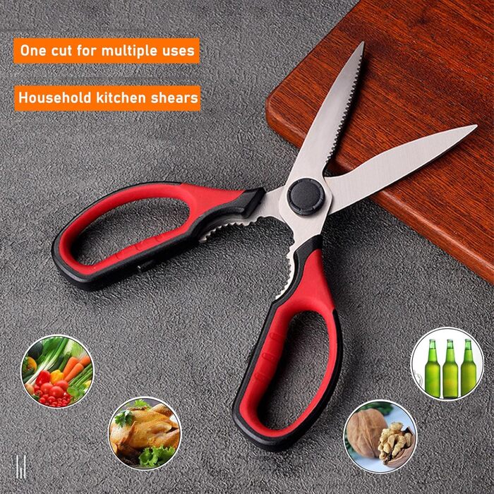The multifunctional scissors, poultry shears, and seafood shears. This three-piece set meets most kitchen needs, premium heavy-duty scissors.