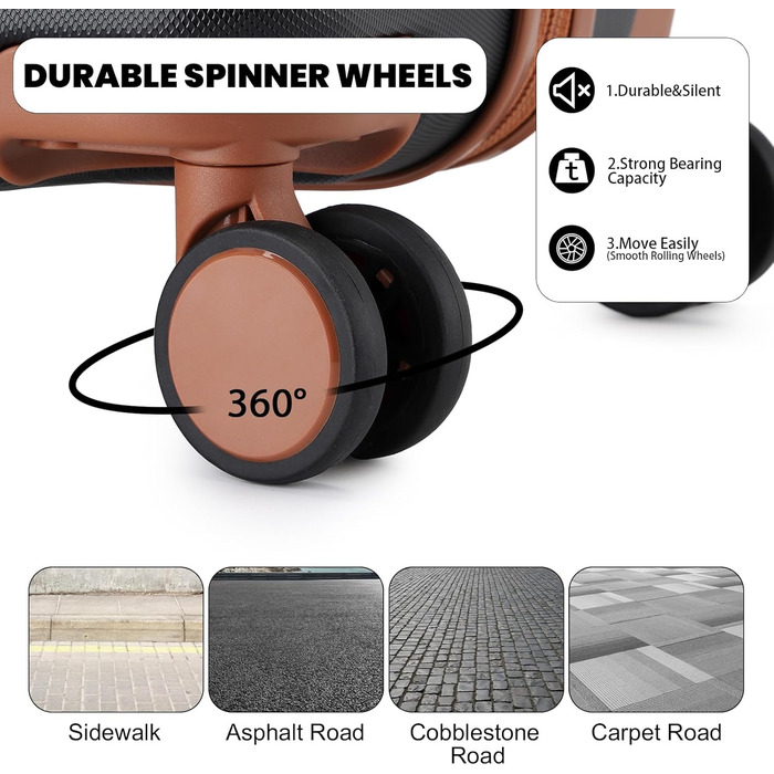 Чохол-валіза British Traveller Hartschalenkoffer, 74.5 x 49 x 30.5 см, ABS + PC, TSA-замок, 4 колеса, для подорожей та бізнесу (Чорний/Коричневий, L)