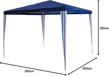 SONLEX Garden Gazebo 3 x 3 m, waterproof, including pegs, guy ropes, corner connectors, PE tarpaulin material 110 g/m², painted metal frame, tool-free pop-up system assembly, blue