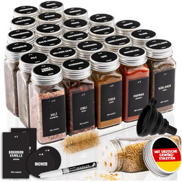 Набір скляних банок для спецій Deco haus® 24 шт. з кришками та ситечко - органайзер для спецій