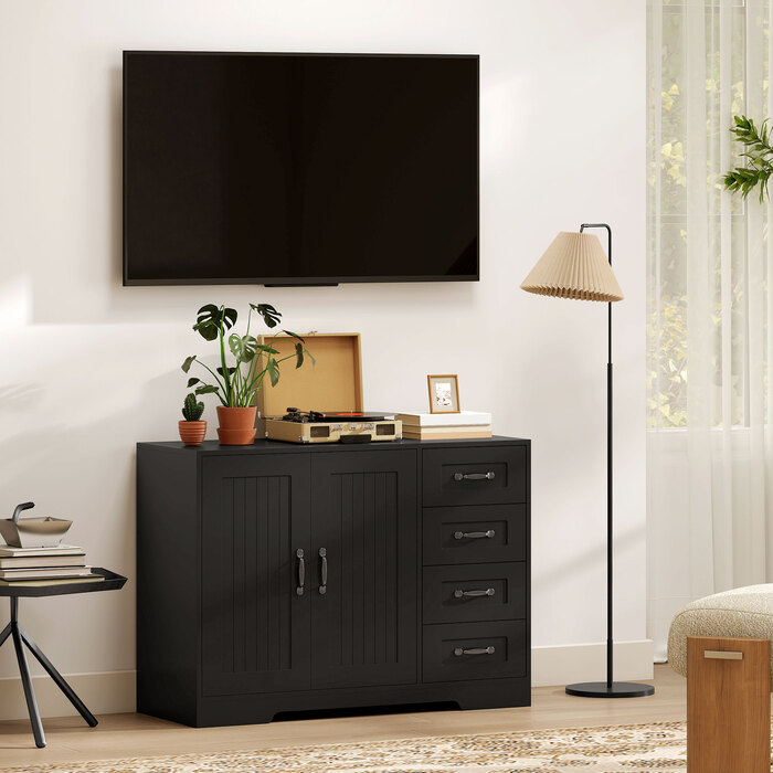 Тумба HOMCOM з 4 висувними ящиками та шафкою, сучасний стиль, 105 x 40 x 76 см, чорний колір