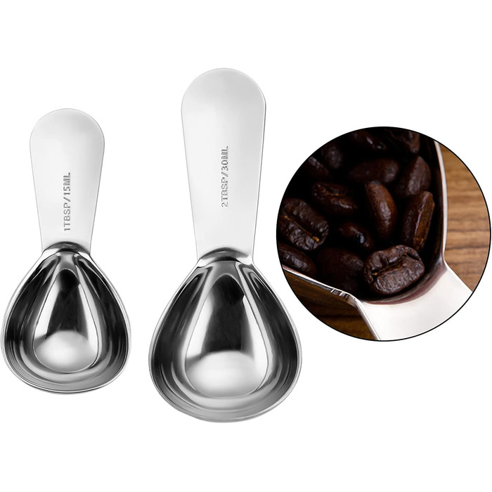 30ml and 15ml pieces, coffee measuring spoons, sugar, tea measuring, tablespoon, baking, utensil, cooking tool, measuring cup