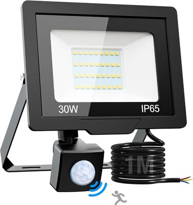 nipify LED Flood Lights with Motion Sensor Outdoor 2 Pack, 【30W 3000LM】LED Floodlights Outdoor, IP65 Waterproof Outdoor Lights 6500K Cool White Spotlights with 100CM Long Cable for Warehouse Garden Hotel Courtyards (30W)