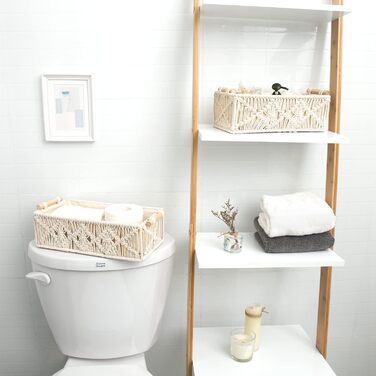 Macrame Hand Storage Baskets Decorative Box Handmade Woven Desktop Vanity Organizer Shelf Closet Organizer, Boho, for Bedroom, Kids' Room, Living Room, Set of 2, Ivory
