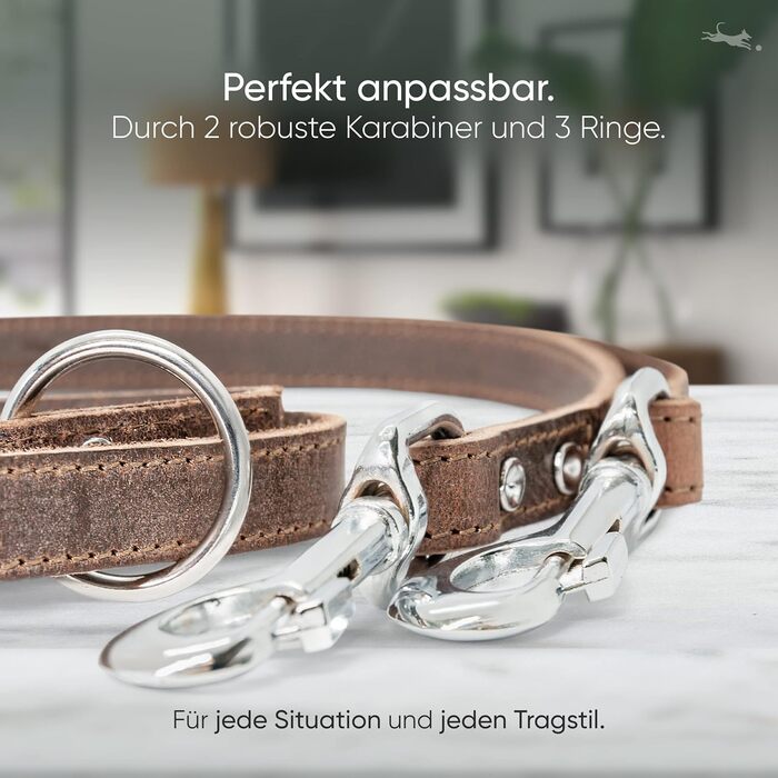 2m Dog Leash made from certified leather - Adjustable training lead - Handmade in EU - Dog Leash for large, medium & small dogs - Leather lead (Dark Chocolate, 25mm wide)