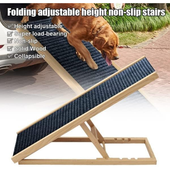 Рампа для собак Hunderampe: складана дерев'яна пандус для маленьких та великих собак. 4 секції, регульована висота 30-60 см. Підходить для ліжка, дивана, авто. Антиковзка, 100 x 40 x 30/40/50/60 см
