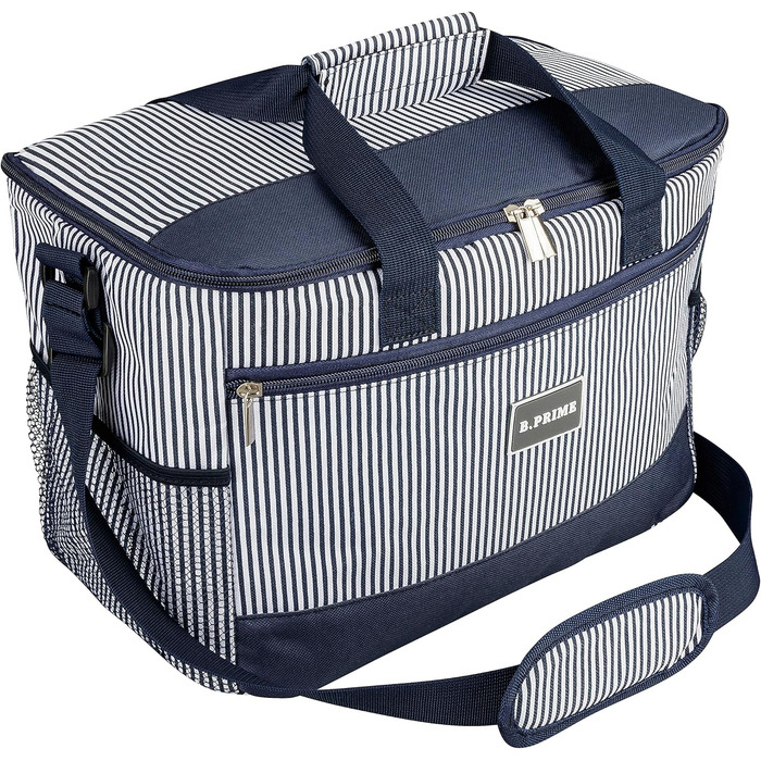 Термосумка B.PRIME 20L Classic Navy-Blue Striped - Ідеальна для пікніка, подорожей та відпочинку на природі