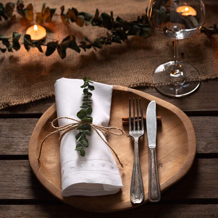 O'lucio Authentique Home Napkins with double hem, linen embroidered Swiss dots, White, 4 pieces, 45.7 x cm, handmade, linen fabric, napkins, natural material, machine washable