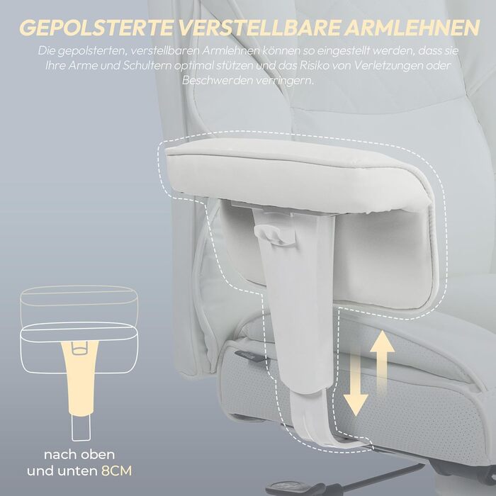 Ігровий крісло Dowinx, ергономічний офісний крісло з кишеньковим пружинним подушками, крісло для начальника з двошаровою м'якою спинкою та регульованою поперековою подушкою, підлокітниками та підставкою для ніг, комп'ютерне крісло (PU, білий) білий PU