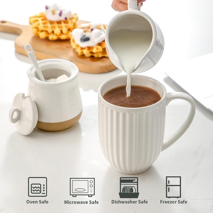 Hasense Ceramic Sugar and Milk Pitcher Set - White Coffee Tea Service for Wedding Gift & Home Decor