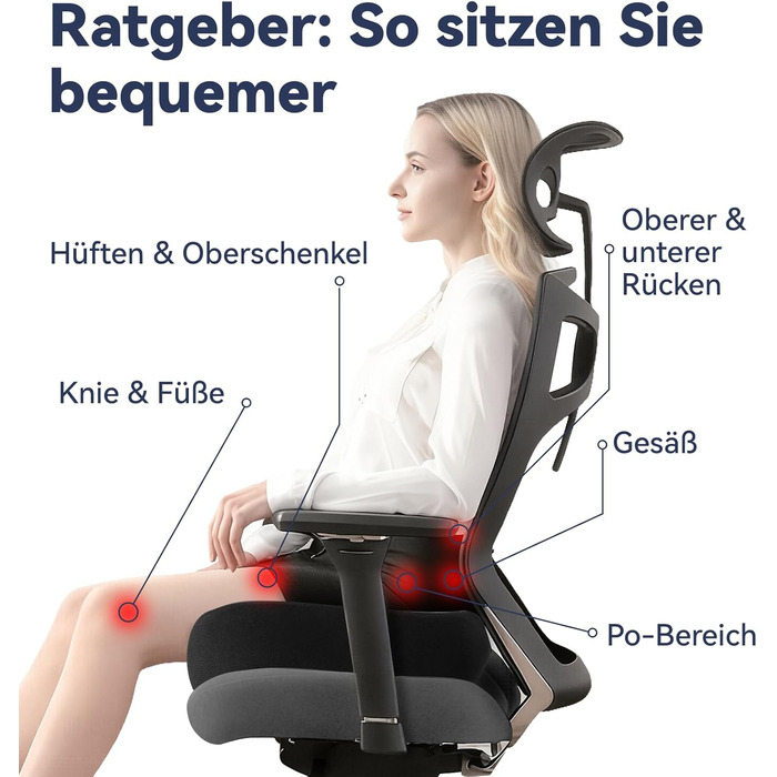 Подушка для сидіння з піни Memory Foam SKYNY для офісного крісла, авто, інвалідного візка - велика, знімний нековзкий чохол, комфорт на весь день