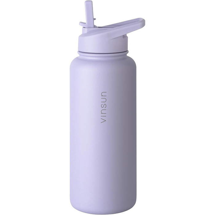 Stainless steel water bottle, purple, 1L - Straw, drinking spout - leak-proof, carbonated beverage compatible, BPA-free - Thermos bottle, sports, outdoor, school, university, bicycle, hiking, gym