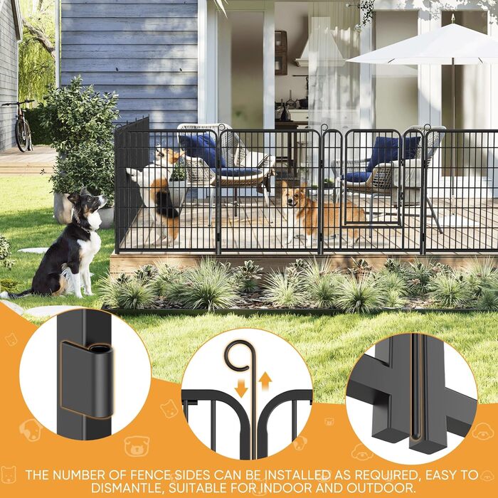 Вольєр для цуценят, ігровий майданчик, вольєр для цуценят з дверцятами та засувом, огорожа для тварин, загін для собак, вольєр для кроликів, металеві з'єднання, 65 x 80 см (8 перегородок)