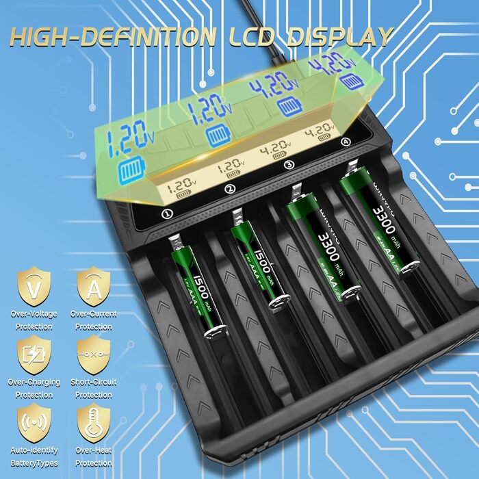 Зарядний пристрій для акумуляторів 18650 з LCD дисплеєм, 12 слотів, універсальний, підходить для 26650, 16340, 14500, 18350, 18500 AA AAA (тільки зарядний пристрій)