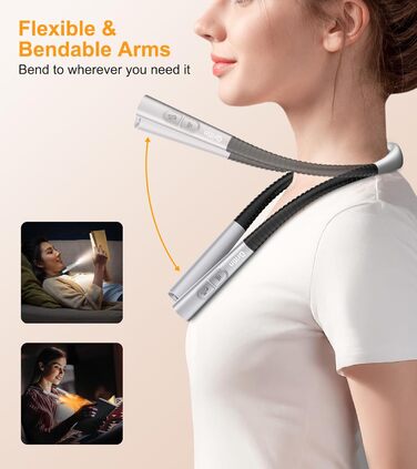 Світлодіодна лампа Gritin для читання на шиї, настільна/нічна, 4 кольори, 5 режимів яскравості, регулювання, захист очей, акумулятор 80 годин, гнучкий кріплення, ергономічне читання для ліжка/в'язання/рукоділля сірого кольору