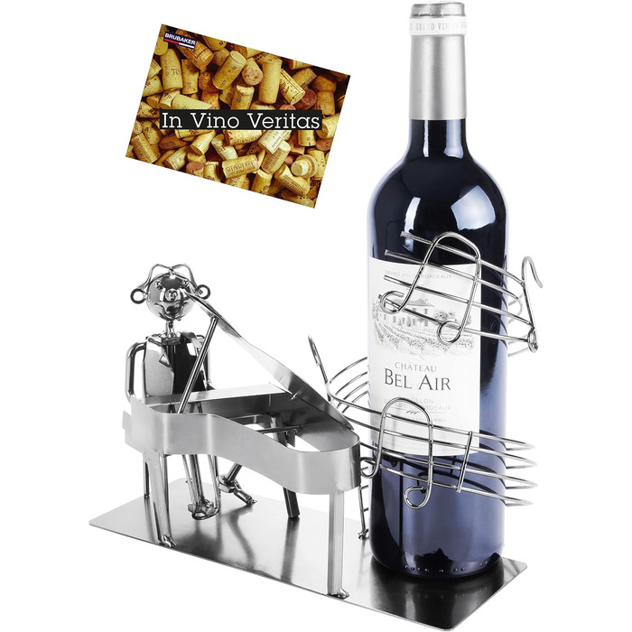 BRUBAKER Wine Bottle Holder Pianist at the Piano - Metal Bottle Stand of a Piano Player with Greeting Card for Wine Gift