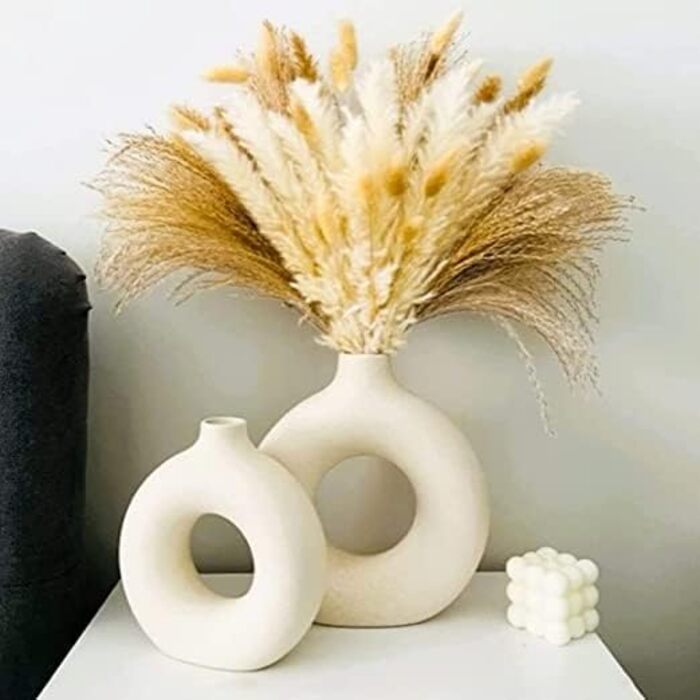 Набір ваз для декору з кераміки - 2 шт. (білі) для сухоцвітів, Pampas Grass, подарунок, інтер'єр