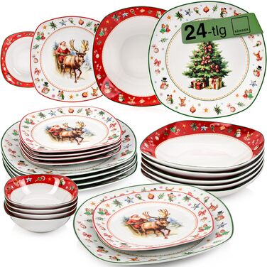SÄNGER Tafelservice Bilgola: 18-Piece White Dish Set for 6 - Premium Porcelain Dinnerware Set with Soup, Dessert & Dinner Plates | Christmas Design