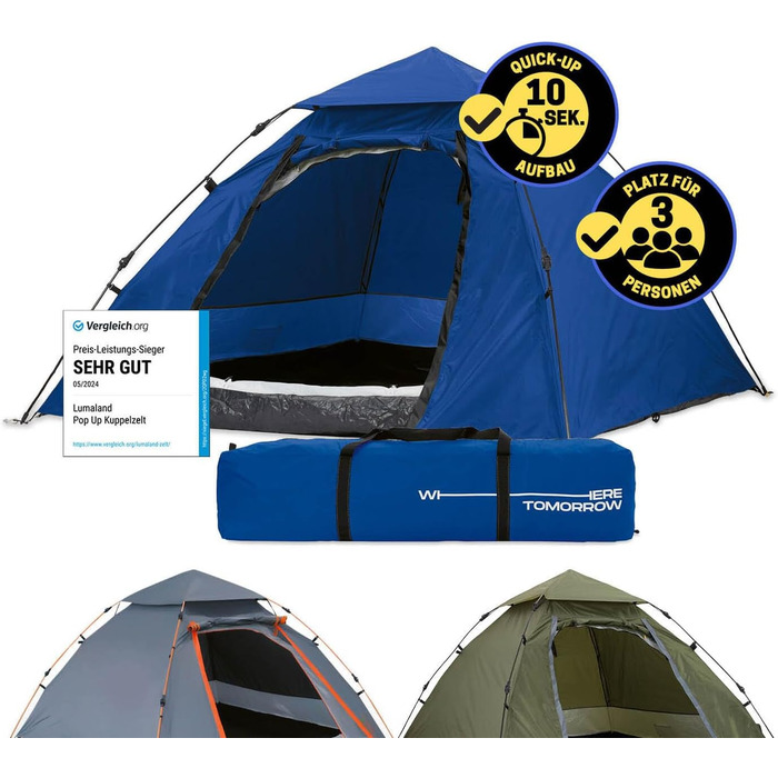Lumaland Outdoor Pop-Up Dome Tent - 2-3 Person Tent