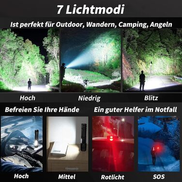 Ліхтар тактичний LED Cinlinso 1000000 Люмен, USB-C, 7 режимів, Zoom, IPX6, для кемпінгу та надзвичайних ситуацій