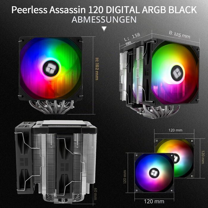 Кулер для процесора Thermalright Peerless Assassin 120 Digital ARGB White — двовежевий повітряний охолоджувач з цифровим дисплеєм для AM4/AM5, Intel LGA1851/1700/1200