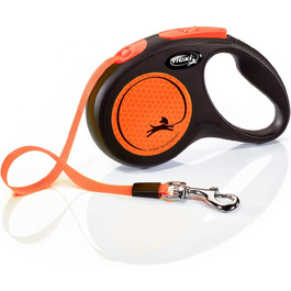 Еластичний повідок Flexi Neon S чорний/неоновий помаранчевий, 5 м, світловідбиваюча поверхня, для собак до 15 кг