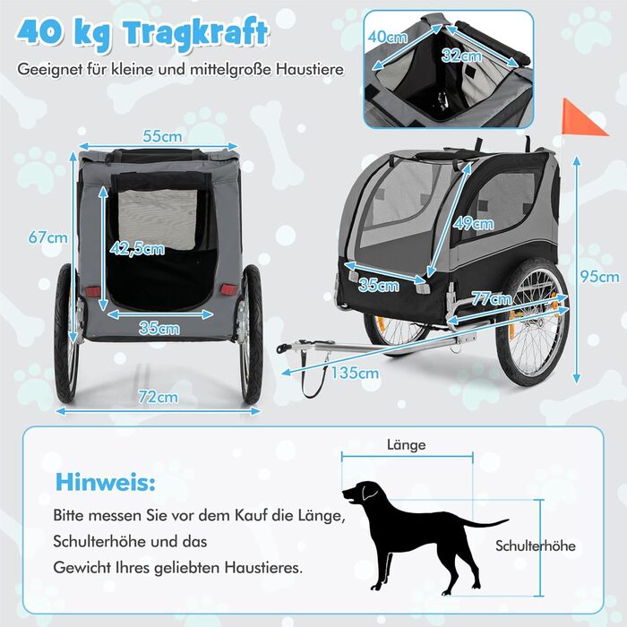 Фаркоп для велосипеда Costway для собак до 40 кг, велосипедний фаркоп для собак, складаний, сірий