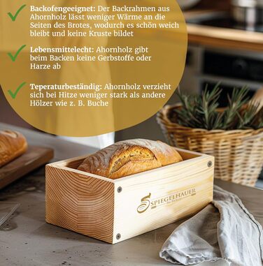 Bäckerei Spiegelhauer Bread Baking Frame Bread Baking Mold Maple Wood Wooden Baking Mold for Bread without Parchment Liner