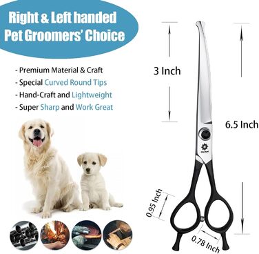 Ножиці для собак Dream Reach 6,5 дюйма, професійні, з нержавіючої сталі 440C, вигнуті, у подарунковій коробці