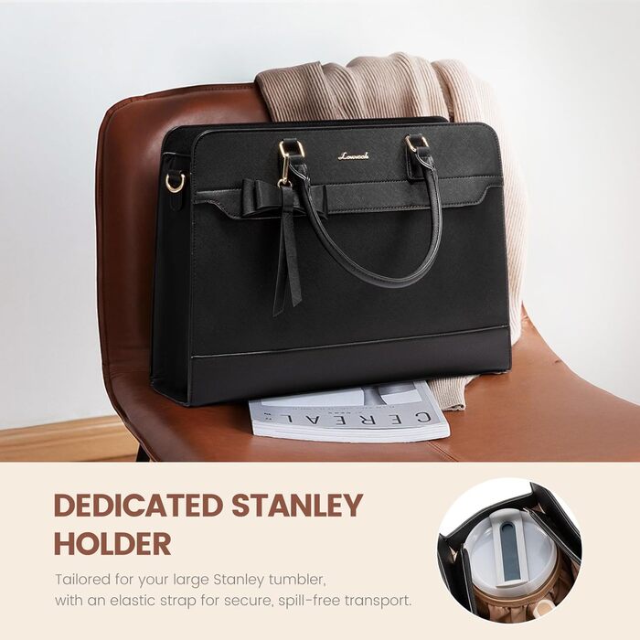 LOVEVOOK Сумка для ноутбука 15.6/17.3 дюйма, жіноча, шкіряна, для роботи/навчання, універсальна, сумка-тоут, шкіряна, чорна