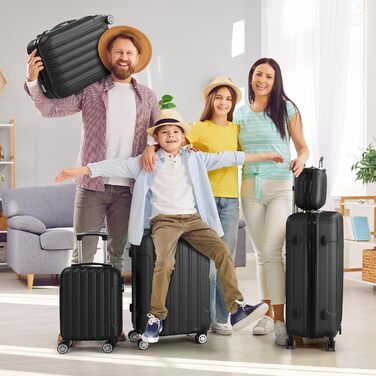 Набір валіз LALAHO 3/4/5 шт. з косметичками, чорний. Валізний набір з ABS-пластику, набір для подорожей, ручна поклажа.