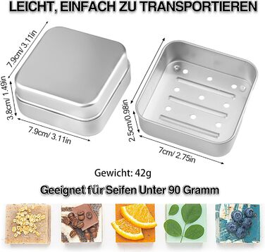 Набір мильниць для подорожей 2 шт. з алюмінію з підсіткою, вологостійкі, антикорозійні для дому та подорожей, зберігання мила та пінки для гоління (срібло, 2 шт.)