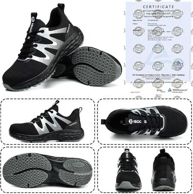 Черевики робочі ISOOUS для чоловіків та жінок. Безпекові черевики з металевим капом, антиковзаючі, дихаючі, спортивного стилю (37 EU, Чорний)