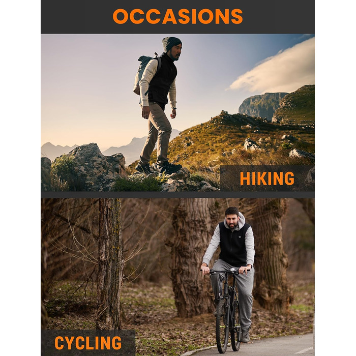 Обогревна жилетка для чоловіків та жінок, 6 зон обігріву, 3 режими температури, чорний колір, розмір S