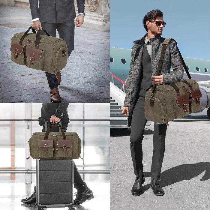 Чохол для одягу для подорожей з парусини Vintage Grau L: сумка для костюма, ручна поклажа 2-в-1 з відділенням для взуття
