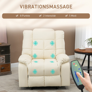 HOMCOM Recliner with Lie-flat Function (Manual), Weight Capacity 160 kg, Electric Recliner with Lie-flat Function, Heating Function, Cream White | Aosom.d